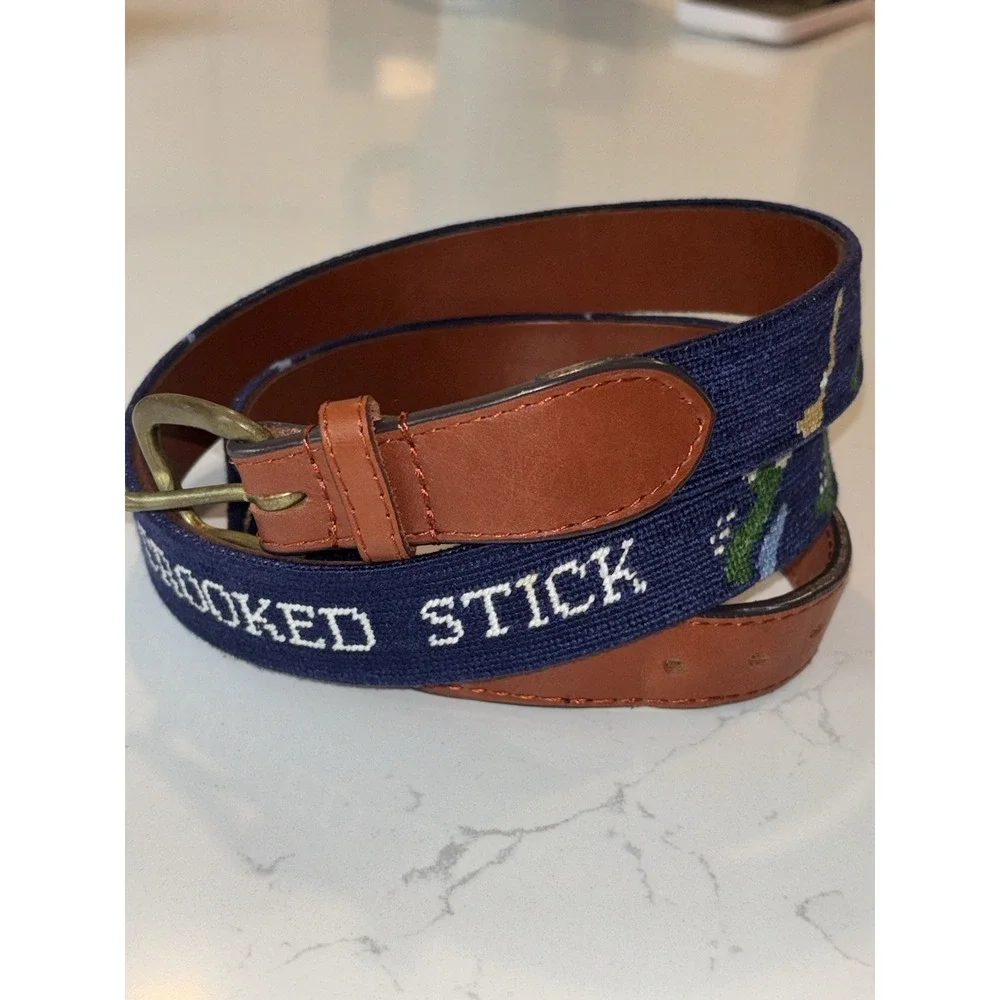 Smathers & Branson Crooked Stick Golf Needlepoint Belt Size 42 EUC